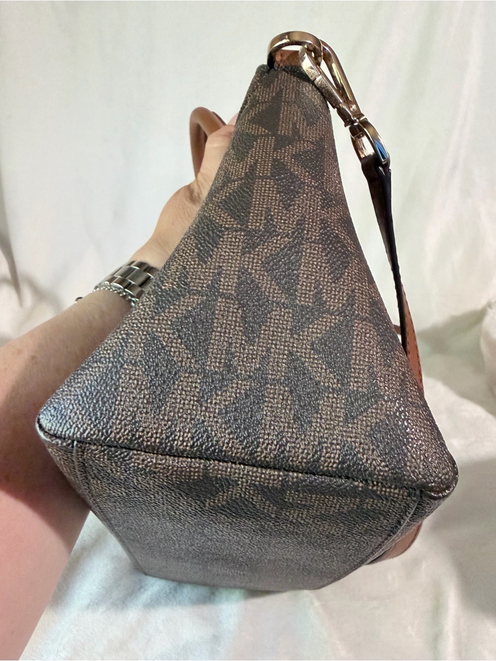 Michael Kors Brown Logo Dome Satchel with Tan Trim - Picture 14 of 14